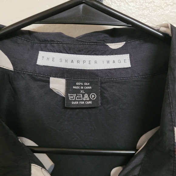 The Sharper Image Black Silk Bowling Pin Print Button Up Shirt - Picture 2 of 4